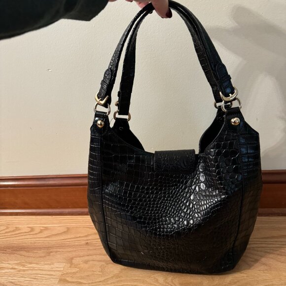 NWT DKNY Black Crocodile Embossed Leather Hobo Bag - Picture 10 of 14